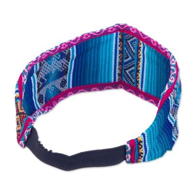 Alternate image for Acrylic Headband Crafted with Andean Textile in Blue Hues Andean Blue Mountain