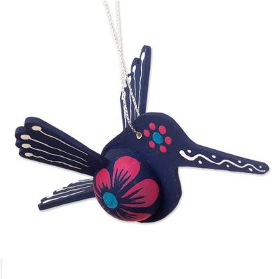 Alternate image for Blue Hand-Painted MDF Hummingbird Christmas Ornament Sapphire Hummingbird