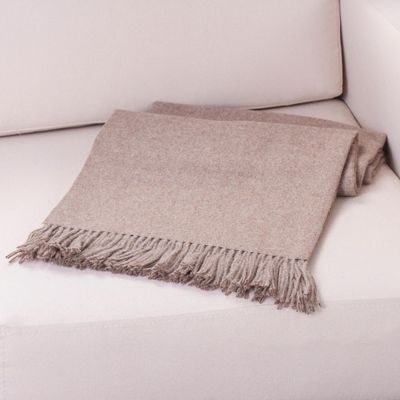 Alternate image for Hand Crafted Alpaca Wool Solid Throw Cozy Light Brown