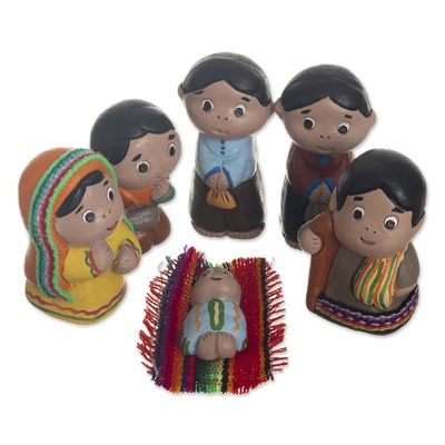Alternate image for Hand Painted Ceramic Nativity Scene 6 Pieces Andes Nativity