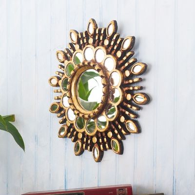 Alternate image for Gold Toned Wall Accent Mirror from Peru Golden Blossom