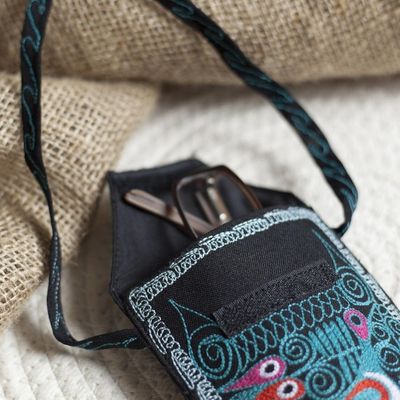 Alternate image for Embroidered Eyeglasses Bag in Black from Peru Embellished Beauty in Black