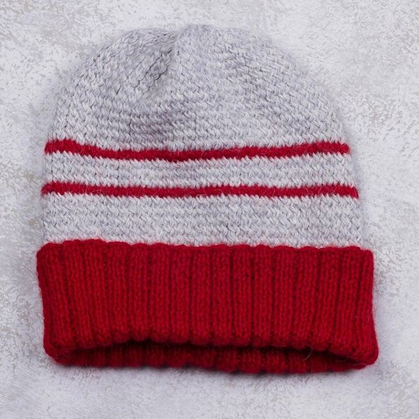 Alternate image for Mens Red and Grey Striped Alpaca Blend Hat from Peru Winters Embrace in Red