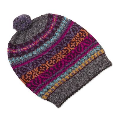Alternate image for Multicolored 100 Alpaca Knit Hat Inca Melange