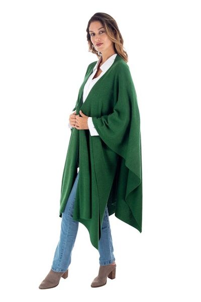 Alternate image for Knit Alpaca Blend Ruana in Green from Peru Cedar Falls