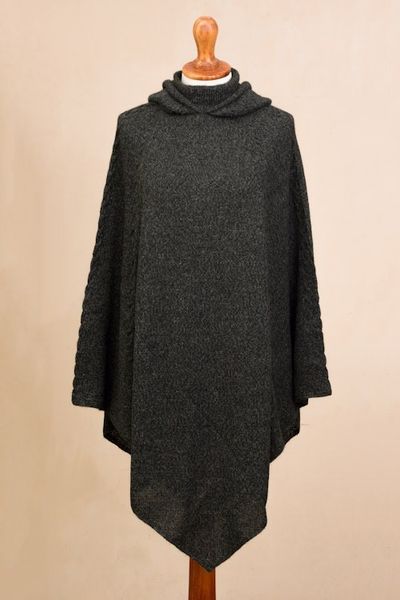 Alternate image for Knit Alpaca Blend Hooded Poncho in Graphite from Peru Adventurous Style in Slate