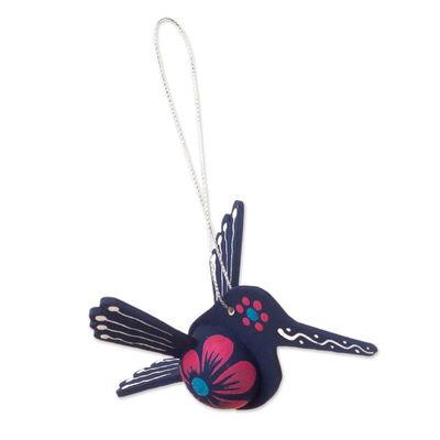 Alternate image for Blue Hand-Painted MDF Hummingbird Christmas Ornament Sapphire Hummingbird