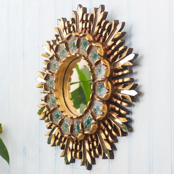 Alternate image for Floral Painted Glass and Wood Accent Mirror Cusco Meadow