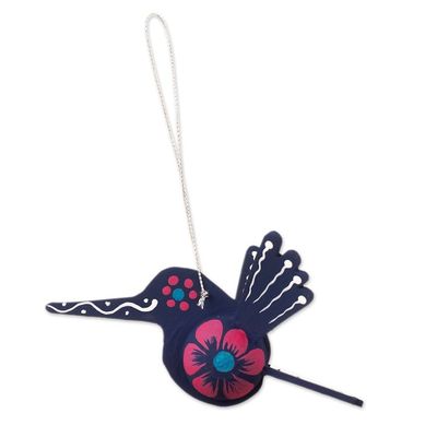 Alternate image for Blue Hand-Painted MDF Hummingbird Christmas Ornament Sapphire Hummingbird