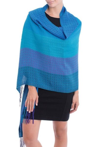 Alternate image for Hand Woven Striped Alpaca Blend Shawl from Peru Serene Beauty