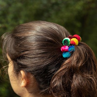 Alternate image for Multicolor Pompom Scrunchies from Peru Pair Dancing at the Andean Festival