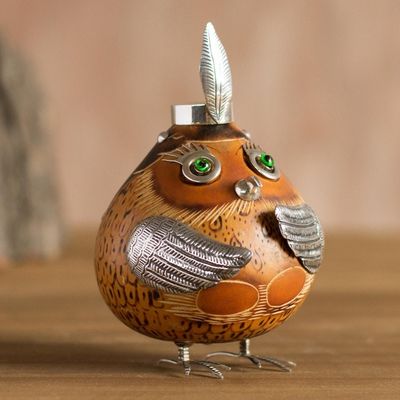 Alternate image for Cultural Owl Figurine in Sterling Silver and Gourd Shipibo-Conibo