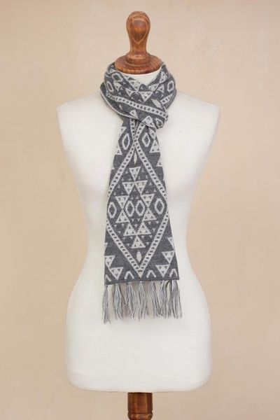 Alternate image for Alpaca Blend Wrap Scarf in Slate and White from Peru Inca Slate
