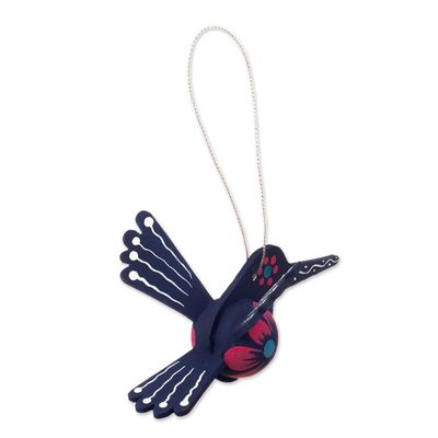 Alternate image for Blue Hand-Painted MDF Hummingbird Christmas Ornament Sapphire Hummingbird