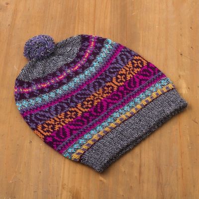 Alternate image for Multicolored 100 Alpaca Knit Hat Inca Melange