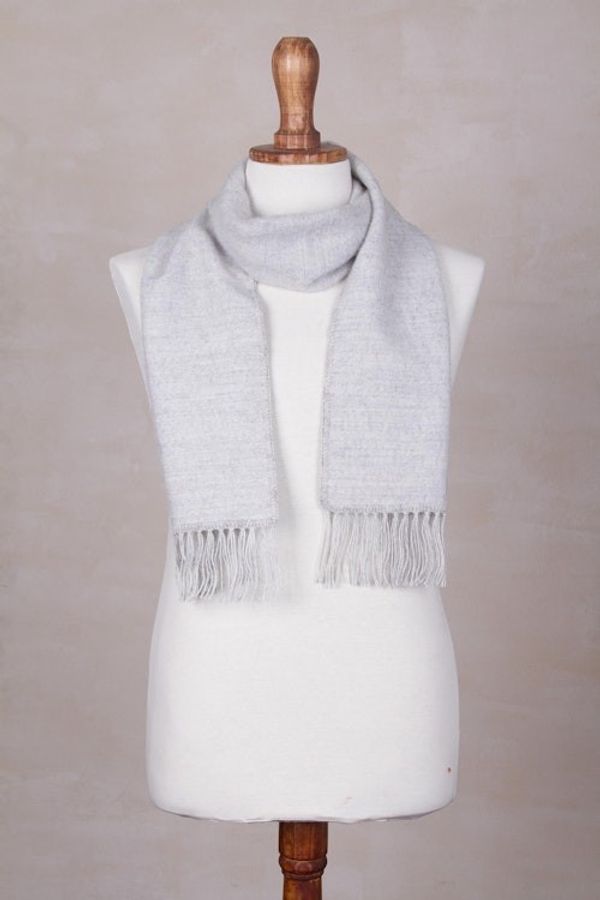 Alternate image for Handmade Alpaca Wool Blend Scarf Silver Gift of Warmth