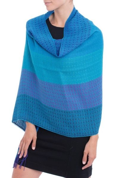 Alternate image for Hand Woven Striped Alpaca Blend Shawl from Peru Serene Beauty