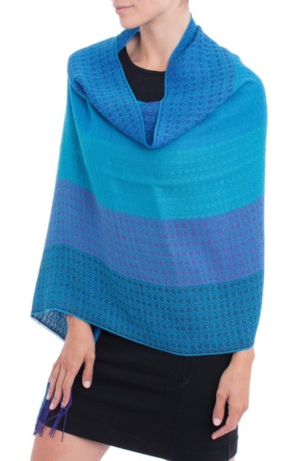 Alternate image for Hand Woven Striped Alpaca Blend Shawl from Peru Serene Beauty