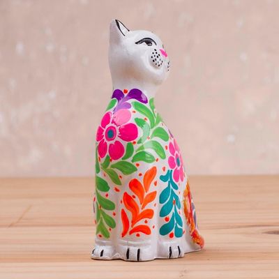 Alternate image for Ceramic Figurine of a Floral White Cat from Peru Sweet Cat in White