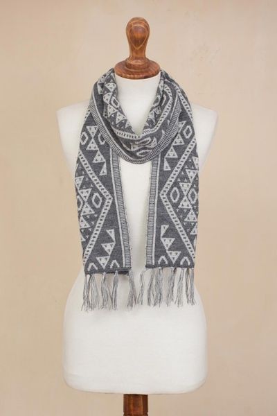 Alternate image for Alpaca Blend Wrap Scarf in Slate and White from Peru Inca Slate