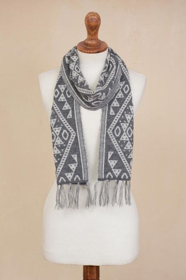 Alternate image for Alpaca Blend Wrap Scarf in Slate and White from Peru Inca Slate