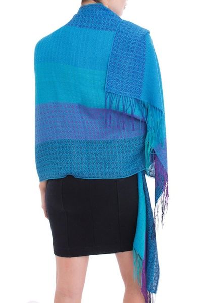 Alternate image for Hand Woven Striped Alpaca Blend Shawl from Peru Serene Beauty