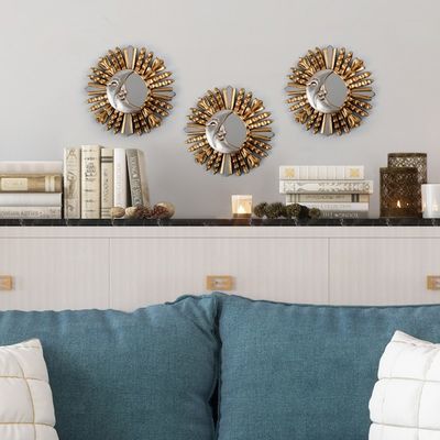 Alternate image for Antiqued Bronze Gilded Wood Wall Mirror with Sun Moon Motif Mother Moon