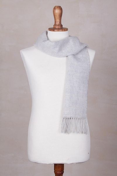 Alternate image for Handmade Alpaca Wool Blend Scarf Silver Gift of Warmth