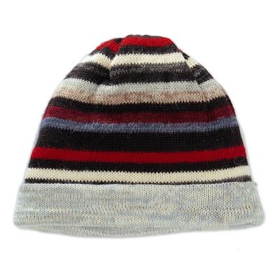 Alternate image for Striped Colorful 100 Alpaca Reversible Hat from Peru Two Realms