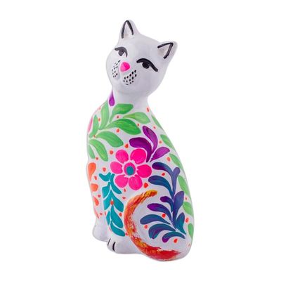 Alternate image for Ceramic Figurine of a Floral White Cat from Peru Sweet Cat in White
