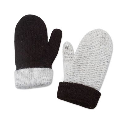 Alternate image for Peruvian Reversible 100 Alpaca Black and Eggshell Mittens Striking Contrast