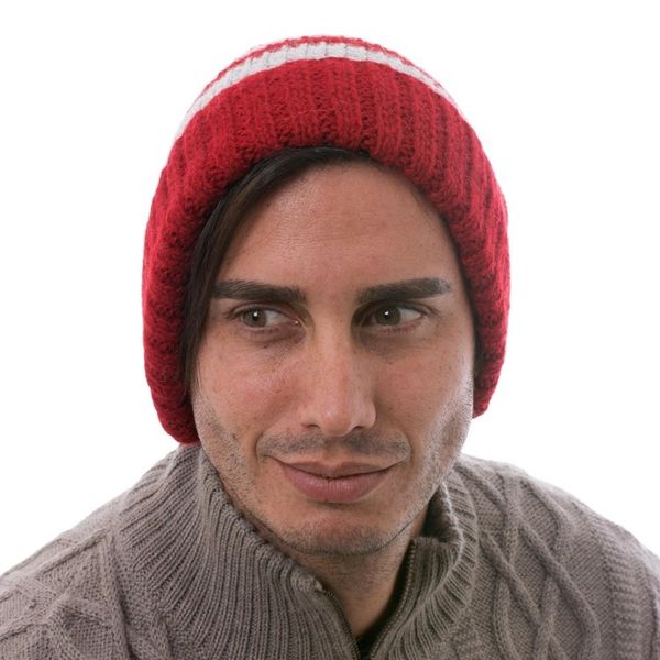 Alternate image for Mens Red and Grey Striped Alpaca Blend Hat from Peru Winters Embrace in Red