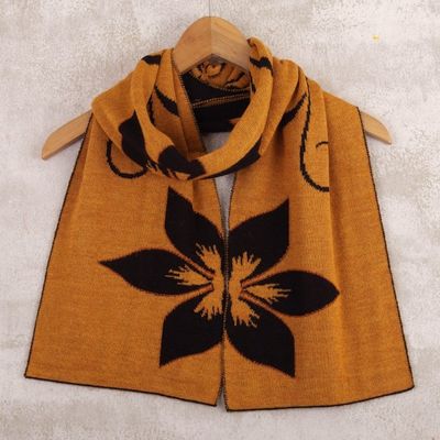 Alternate image for Floral Saffron and Black Reversible Alpaca Blend Scarf Saffron Retama Emotions