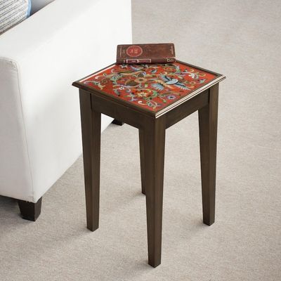 Alternate image for Floral and Bird Motif Reverse-Painted Glass Accent Table Birds in the Red Skies