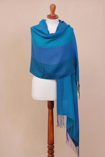 Alternate image for Hand Woven Striped Alpaca Blend Shawl from Peru Serene Beauty