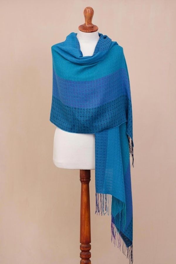 Alternate image for Hand Woven Striped Alpaca Blend Shawl from Peru Serene Beauty