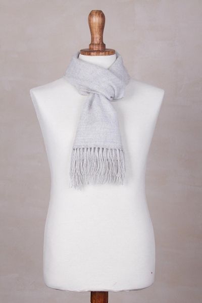 Alternate image for Handmade Alpaca Wool Blend Scarf Silver Gift of Warmth