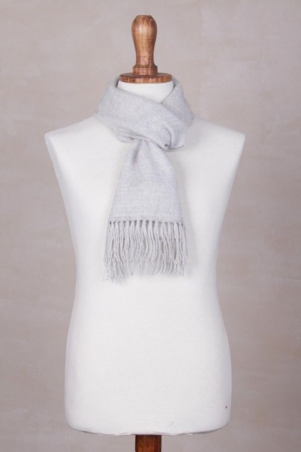 Alternate image for Handmade Alpaca Wool Blend Scarf Silver Gift of Warmth