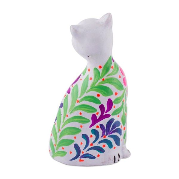 Alternate image for Ceramic Figurine of a Floral White Cat from Peru Sweet Cat in White