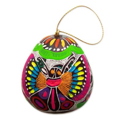 Alternate image for Dried Gourd Ornaments with Colorful Butterfly Motifs Pair Vibrant Hope