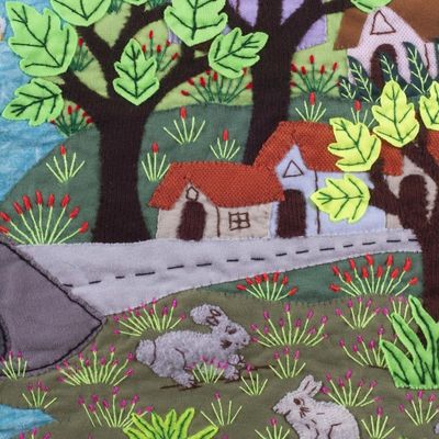 Alternate image for Cotton Blend Patchwork Wall Hanging of Peruvian Scene Lakeside Village