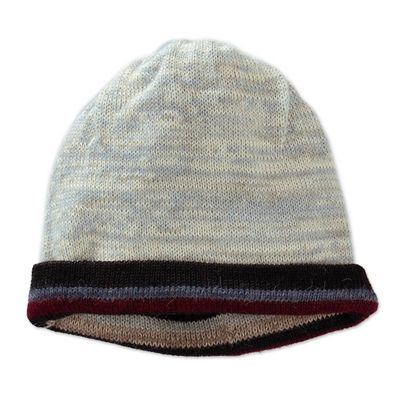 Alternate image for Striped Colorful 100 Alpaca Reversible Hat from Peru Two Realms