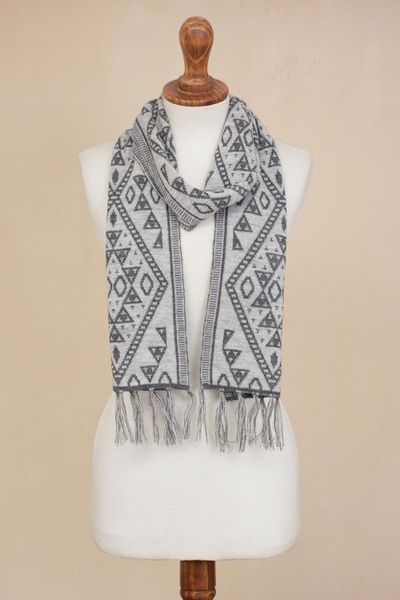 Alternate image for Alpaca Blend Wrap Scarf in Slate and White from Peru Inca Slate