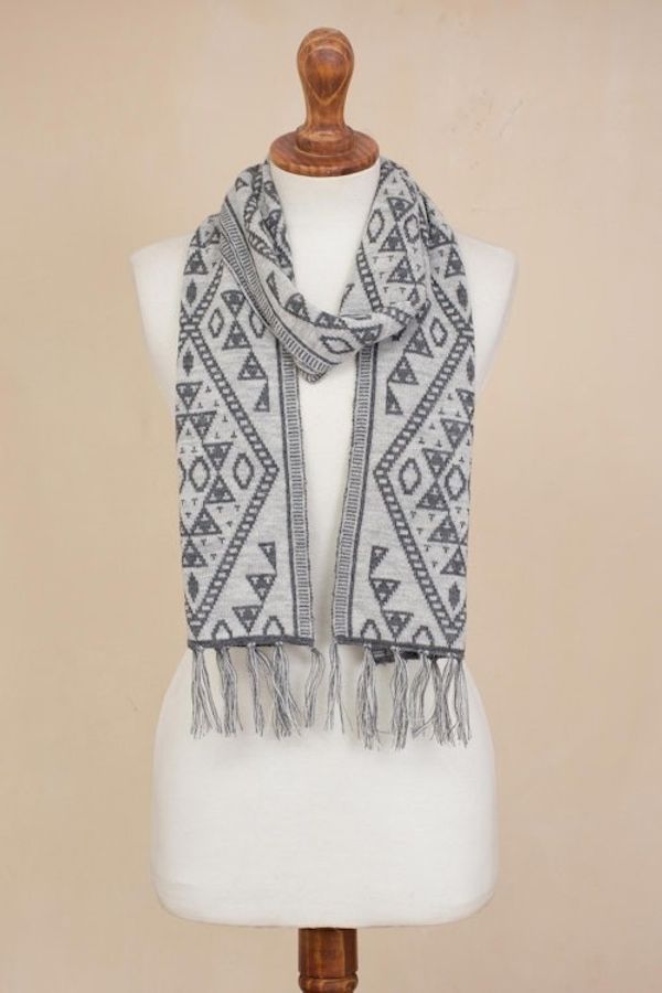 Alternate image for Alpaca Blend Wrap Scarf in Slate and White from Peru Inca Slate