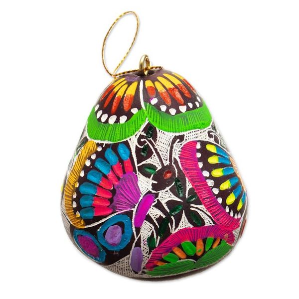 Alternate image for Dried Gourd Ornaments with Colorful Butterfly Motifs Pair Vibrant Hope