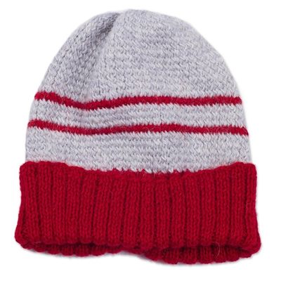 Alternate image for Mens Red and Grey Striped Alpaca Blend Hat from Peru Winters Embrace in Red