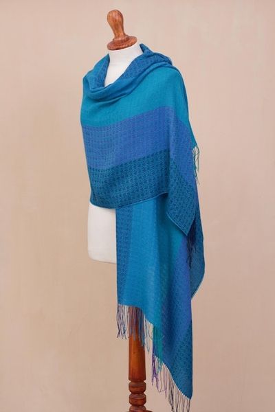 Alternate image for Hand Woven Striped Alpaca Blend Shawl from Peru Serene Beauty