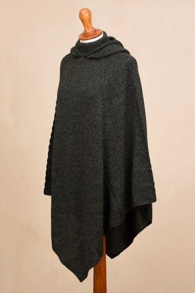 Alternate image for Knit Alpaca Blend Hooded Poncho in Graphite from Peru Adventurous Style in Slate