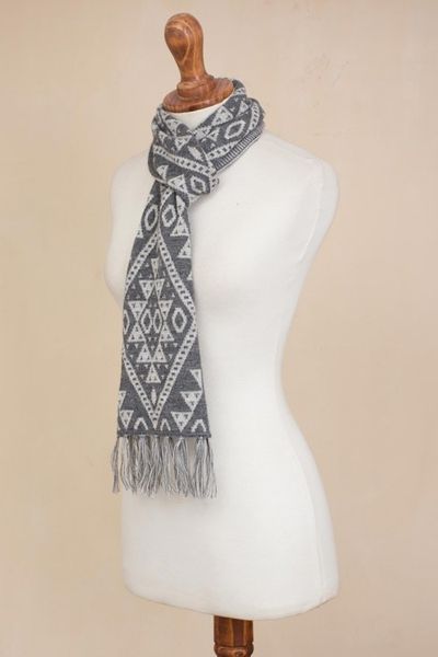 Alternate image for Alpaca Blend Wrap Scarf in Slate and White from Peru Inca Slate