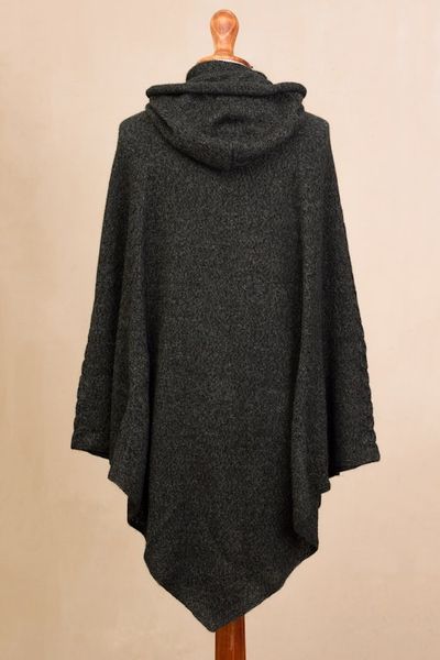Alternate image for Knit Alpaca Blend Hooded Poncho in Graphite from Peru Adventurous Style in Slate